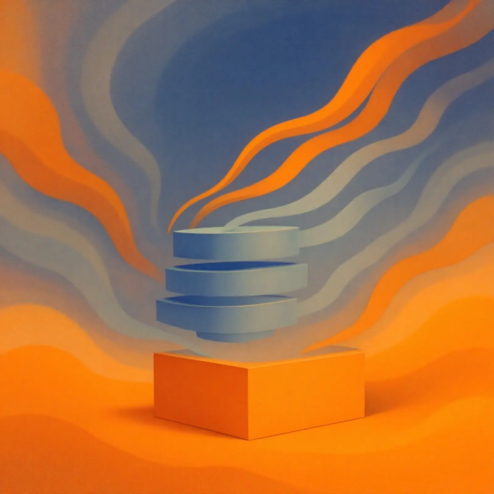 Surreales Bild in Orange und Blau: blaue Datenschichten verschmelzen mit der orangen Vollsicherung.