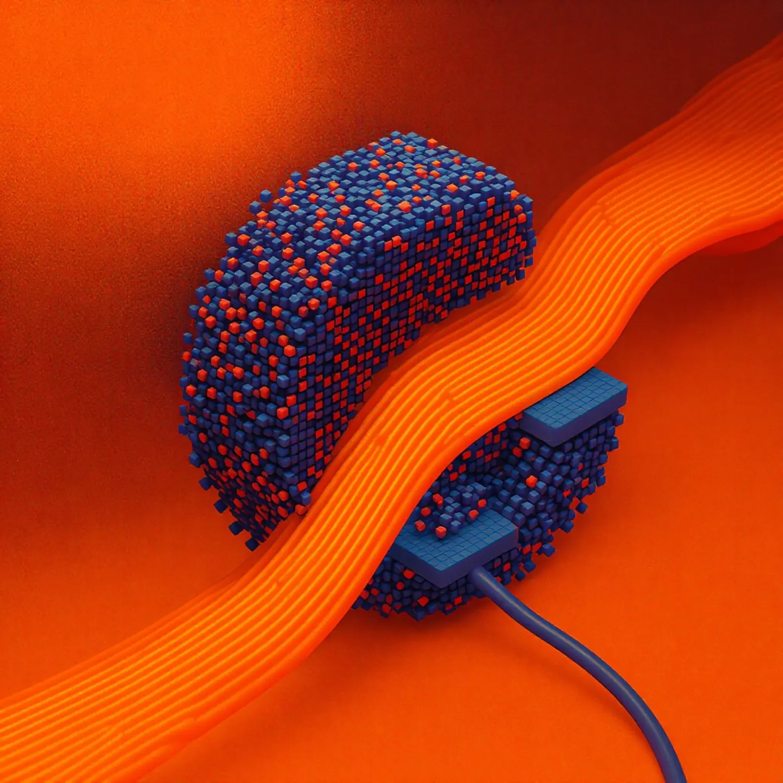 Abstrakte orange-blaue Darstellung inkrementeller Backups mit wechselnden Datenblöcken und Schichten