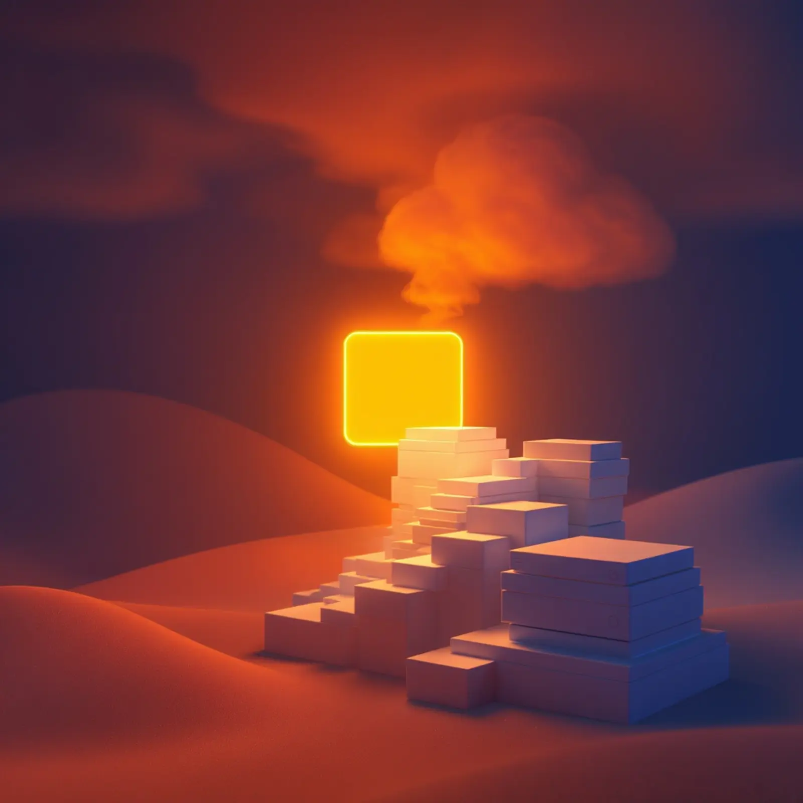 Abstrakte inkrementelle Backups: leuchtende orange Referenz-Snapshot, blaue Differenzschichten.