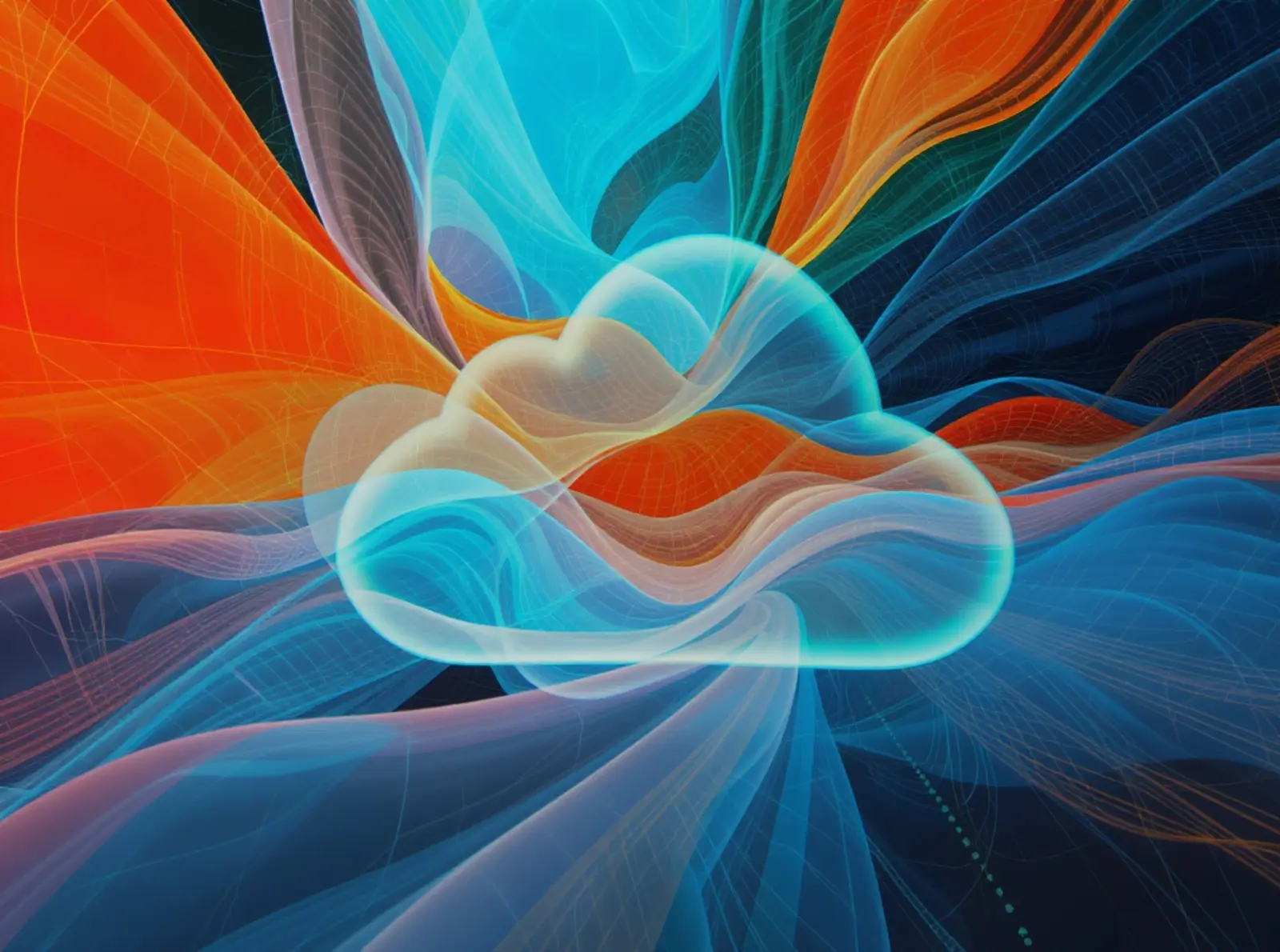 Surreale Fotografie in Orange/Blau; abstrakte Formen symbolisieren inkrementelle Cloud-Backups.