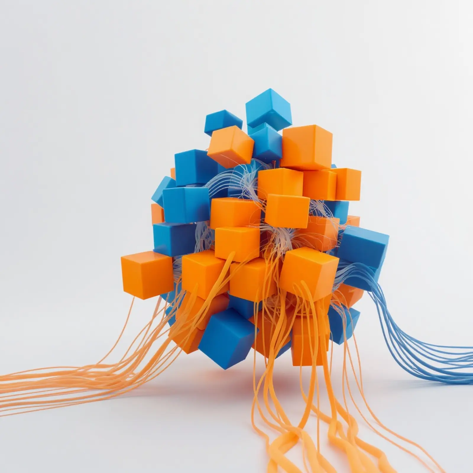 Surreales Orangen-Blaues Blockbild: verschachtelte Blöcke symbolisieren inkrementelles Backup.