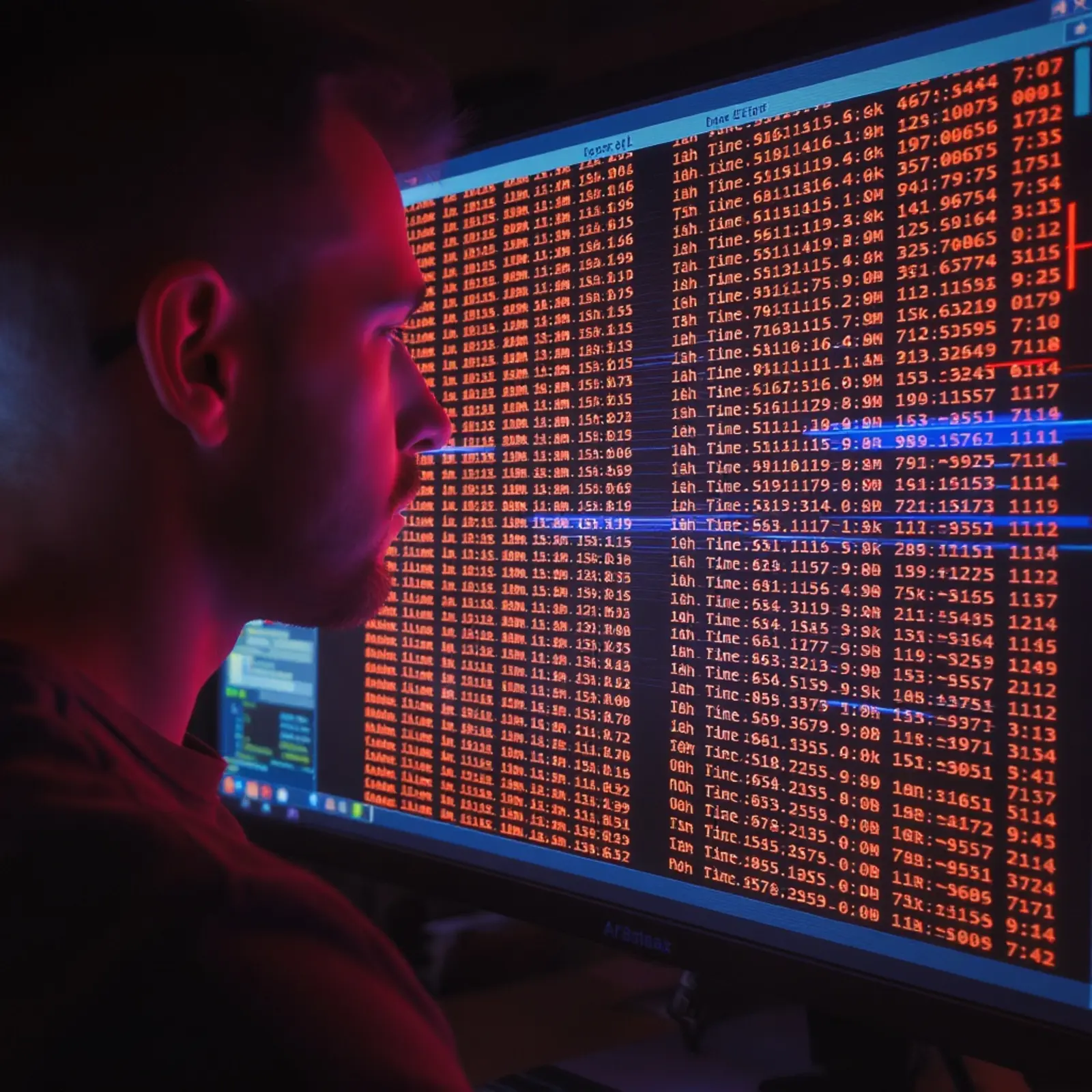 Entwickler prüft Hashwerte und Zeitstempel auf Terminal mit kryptografischen Checksums in Blau und Orange